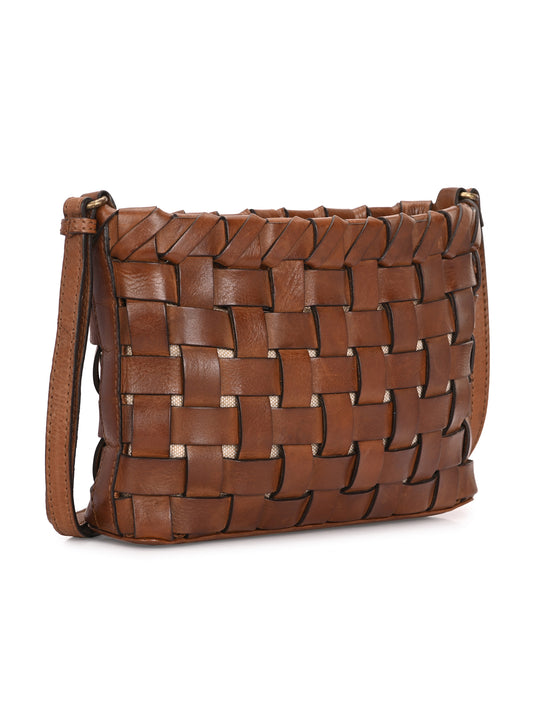 Braided Luxe Brown Leather Sling Bag