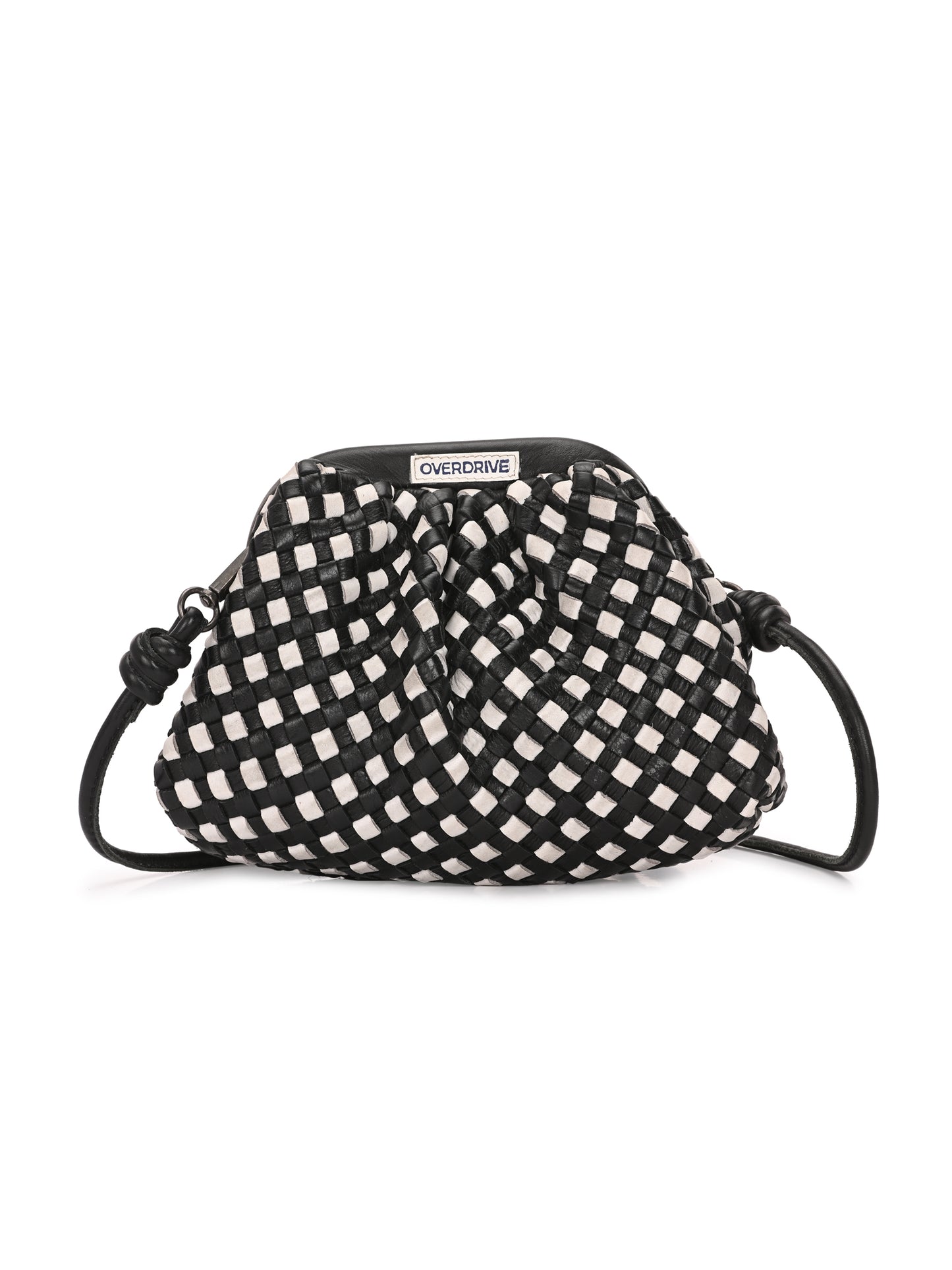 Noir Weave Back & White Leather Sling Bag