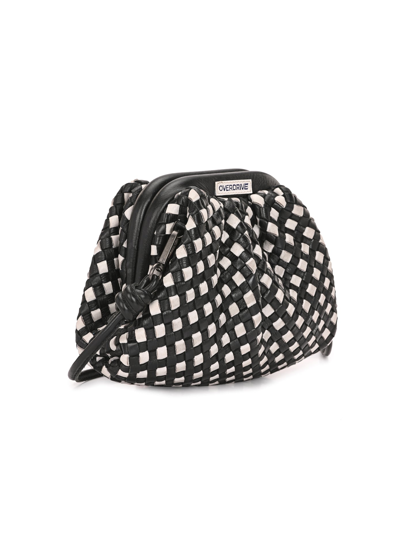 Noir Weave Back & White Leather Sling Bag