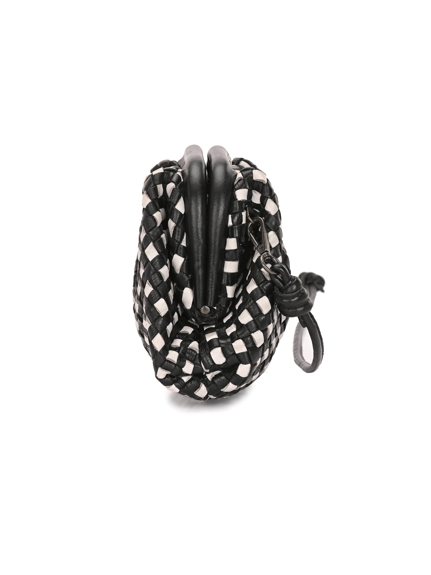 Noir Weave Back & White Leather Sling Bag