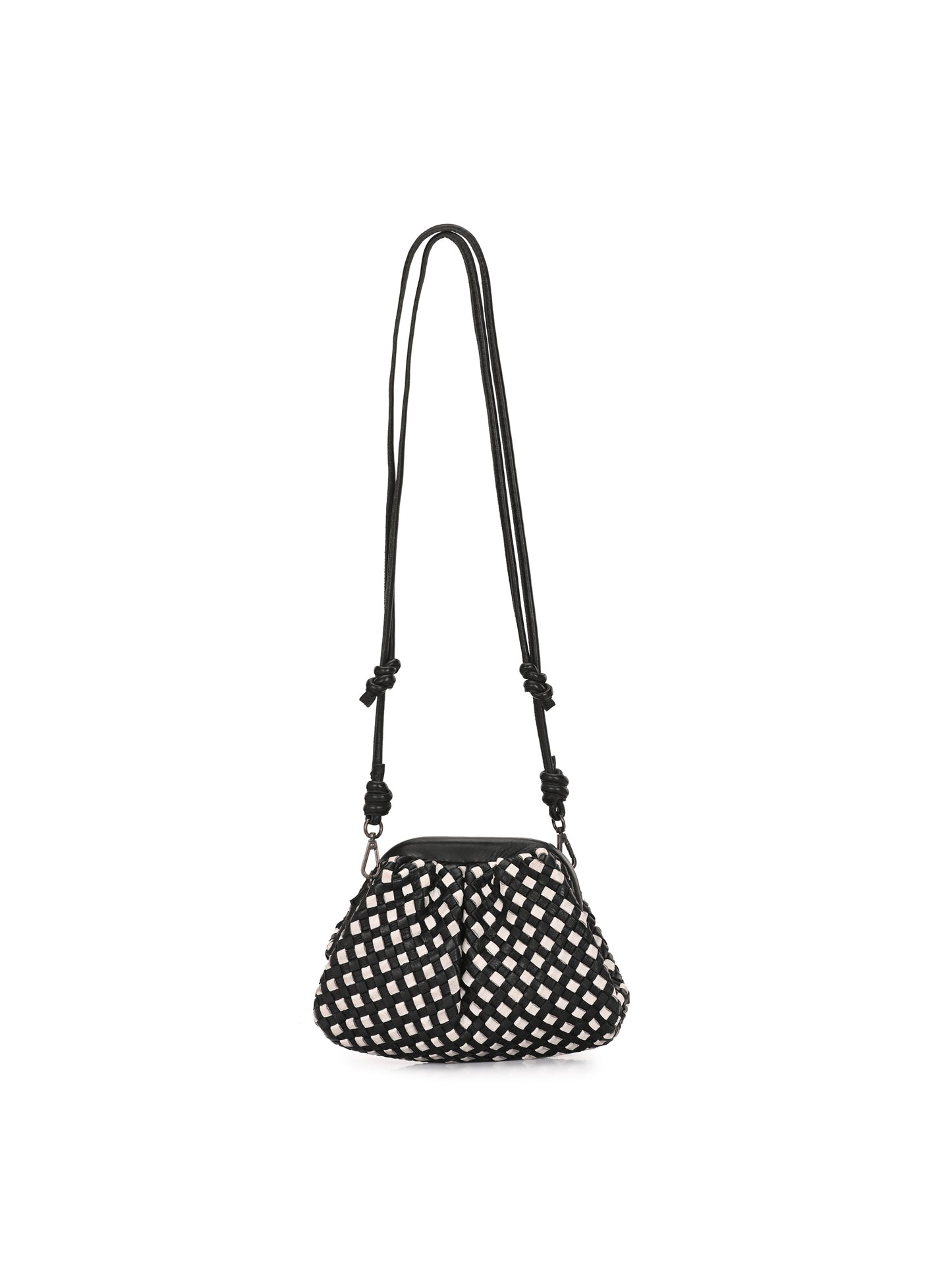 Noir Weave Back & White Leather Sling Bag