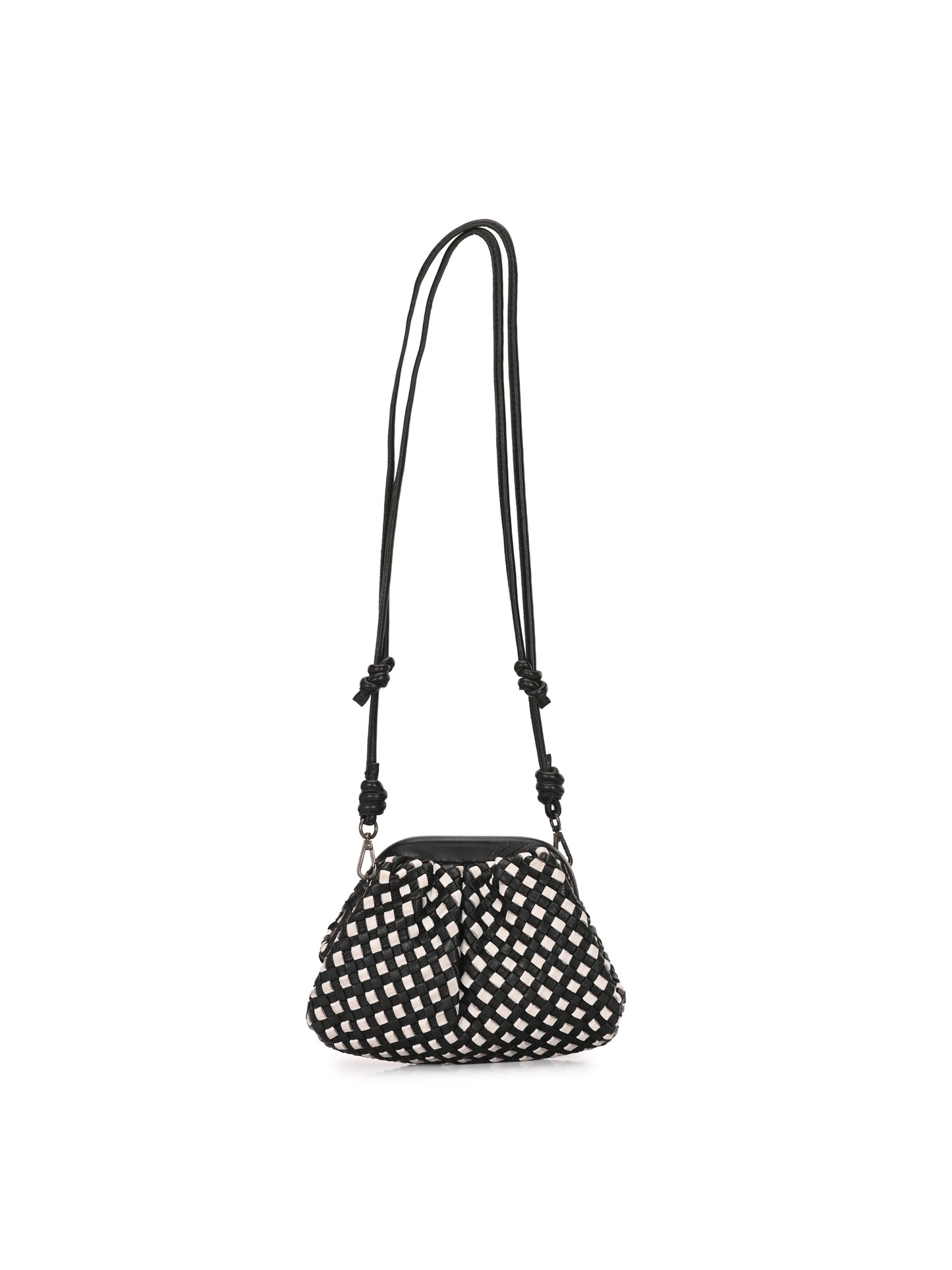 Noir Weave Back & White Leather Sling Bag