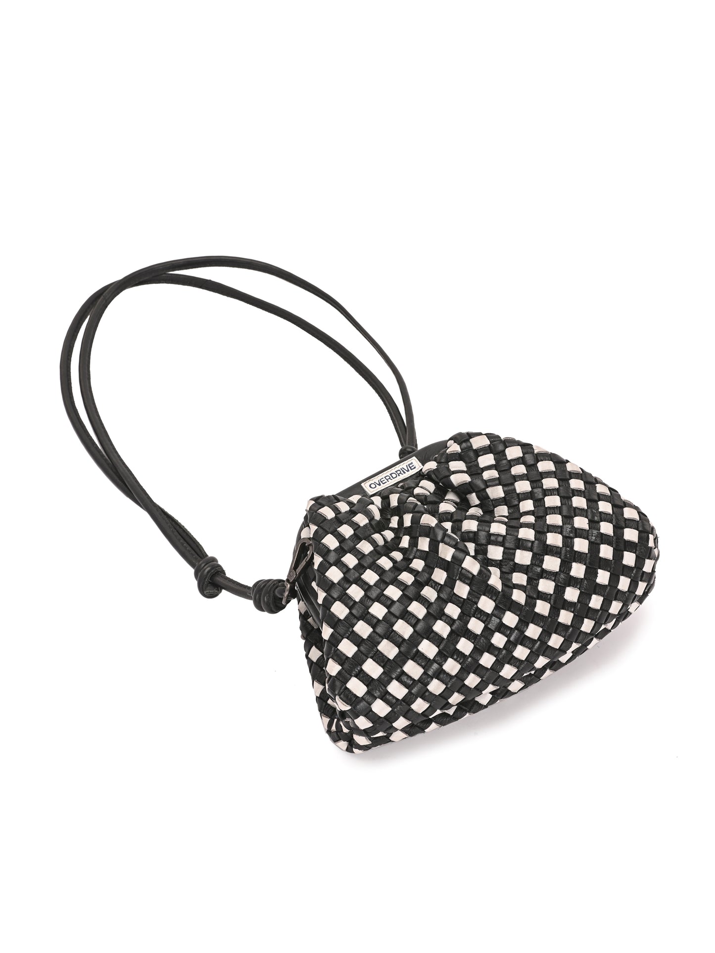 Noir Weave Back & White Leather Sling Bag