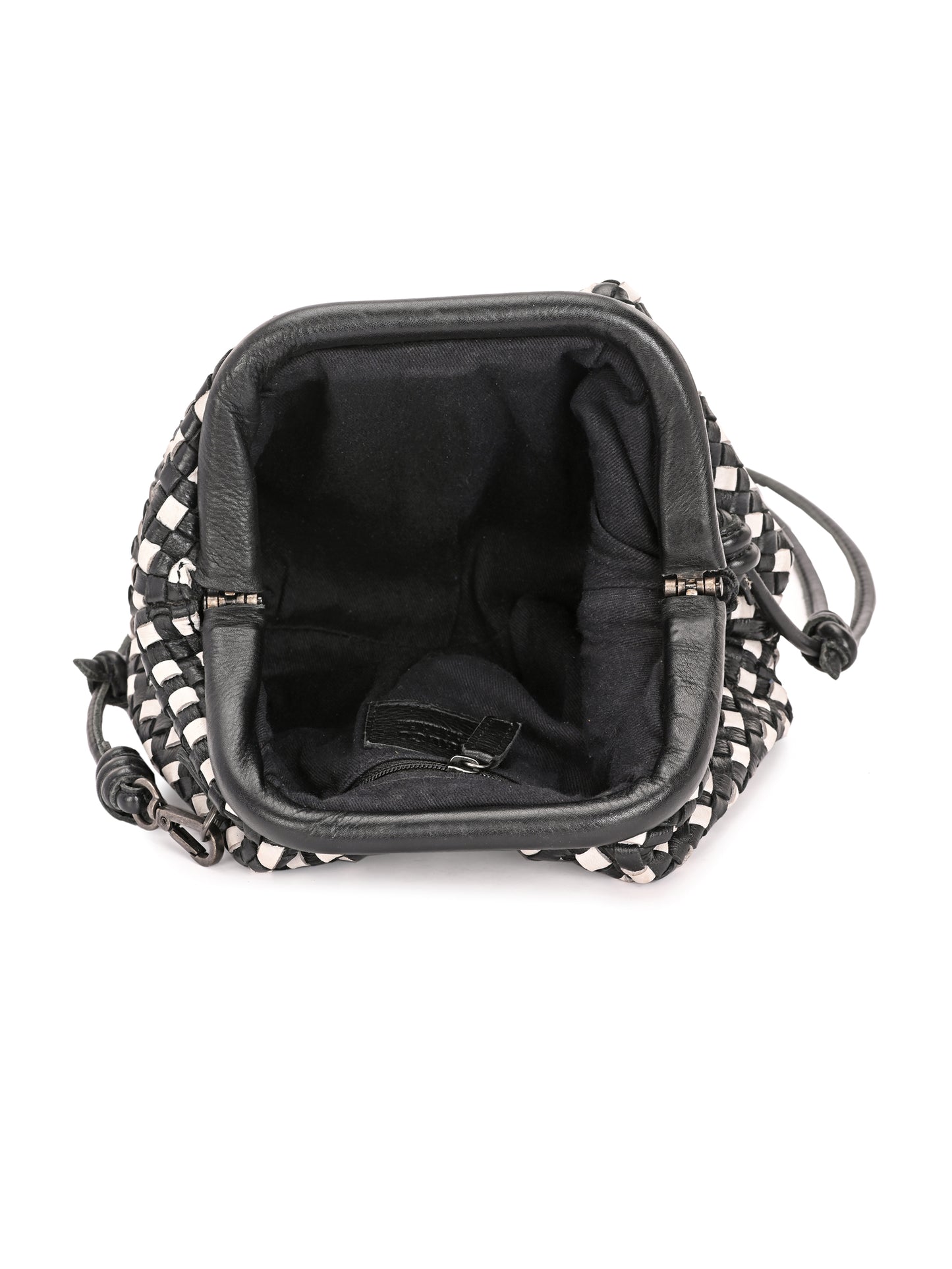 Noir Weave Back & White Leather Sling Bag