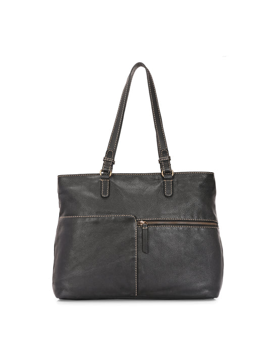 Velora Midnight Black Leather Tote Bag