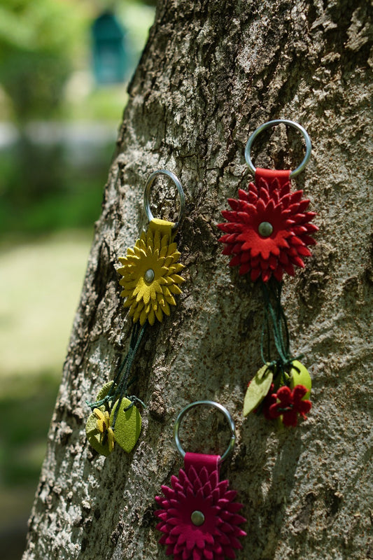 Flower Power Leather Key Ring