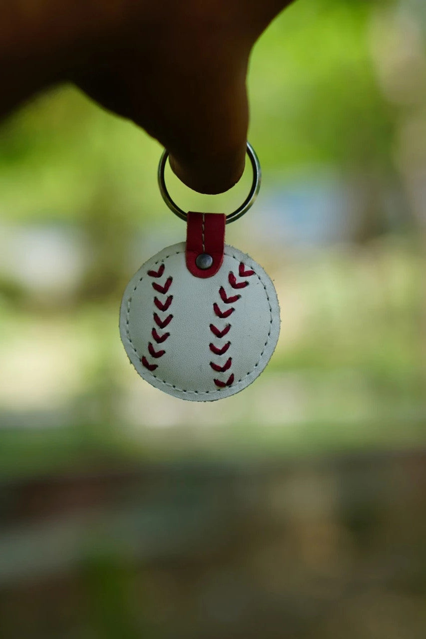 Baseball Boy Leather Key Rings